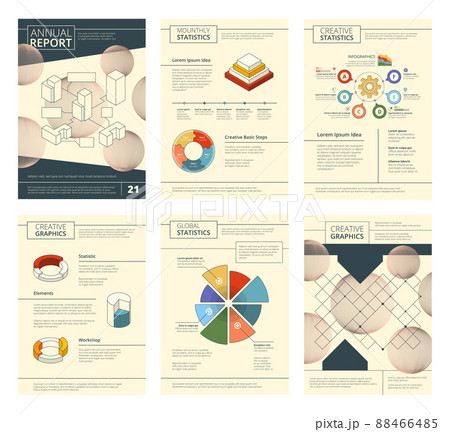 Annual report template. Report business company presentation banner flyers pages booklet design 88466485
