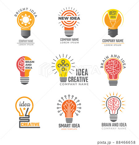 Ideas bulb logotypes. Colorful creative lamp shape smart symbols powerful logotypes 88466658