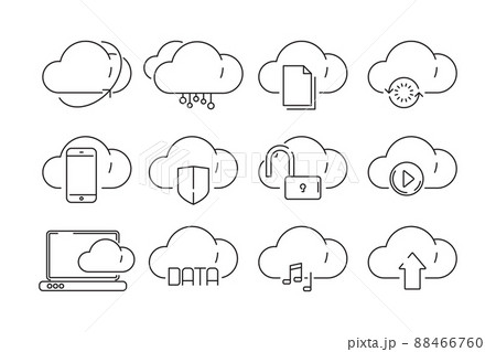 Cloud computing icons. Secure web online storage with private information internet ftp infrastructure connected symbols 88466760