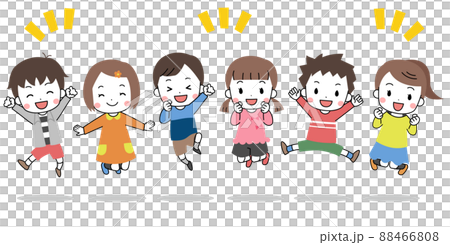 ジャンプする笑顔の子供たち　線あり 88466808