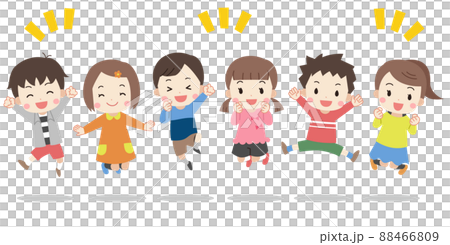 ジャンプする笑顔の子供たち　線なし 88466809