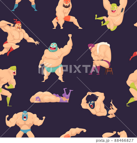Libre wrestlers pattern. Martial mexican fighters in mask luchador superstar seamless background 88466827