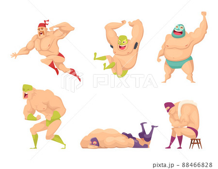 Muscular wrestler. Mma fighter in special costume mexican libre fancy luchador people characters isolated 88466828