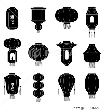 Chinese lantern silhouetes. Japanes asian paper lanterns at chinatown festival cartoon illustrations 88466868