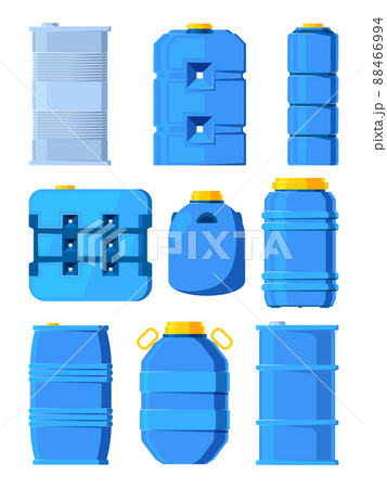 Water tanks. Set of various barrels in cartoon style Water tanks. Set of various barrels in cartoon style 88466994