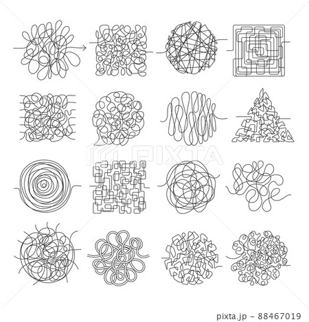 Scribble lines. Wire mess chaos threading shapes isolated 88467019