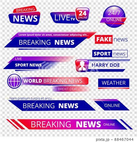 Breaking news. Television channel broadcasting service graphic headpiece banners template 88467044