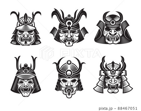 Martial masks. Warrior japanese samurai shogun...のイラスト素材