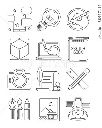 Creative Line Icons. Process Of Artists...のイラスト素材 [88467116] - PIXTA