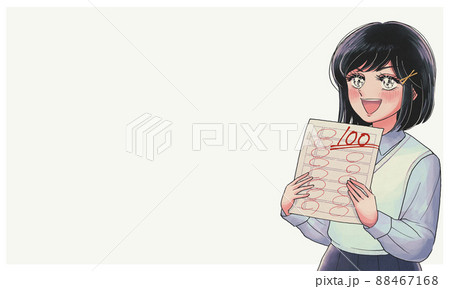 昭和の少女漫画風バナー広告・100点をとったの女子学生 88467168