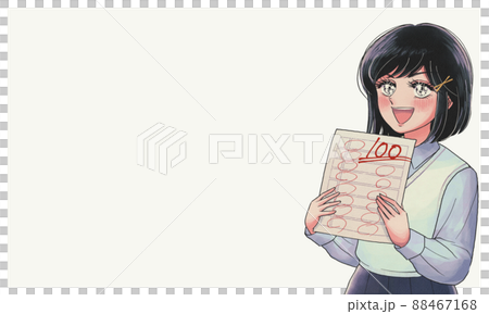 Showa girl cartoon style banner advertisement ・ Female student who got 100 points 88467168