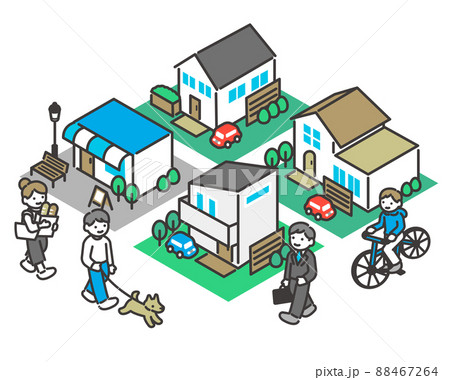 シンプルで使いやすいアイソメの建物と歩く人々のベクターイラスト素材/家/不動産/アイソメトリック シンプルで使いやすいアイソメの建物と歩く人々のベクターイラスト素材/家/不動産/アイソメトリック 88467264