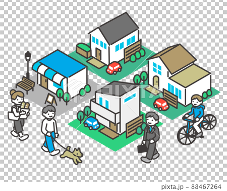 シンプルで使いやすいアイソメの建物と歩く人々のベクターイラスト素材/家/不動産/アイソメトリック シンプルで使いやすいアイソメの建物と歩く人々のベクターイラスト素材/家/不動産/アイソメトリック 88467264