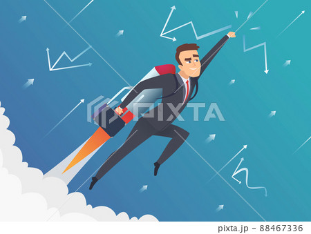 Success business. Businessman goes on to the moon flying on startup speed rocket improvement lift off concept Success business. Businessman goes on to the moon flying on startup speed rocket improvement lift off concept 88467336