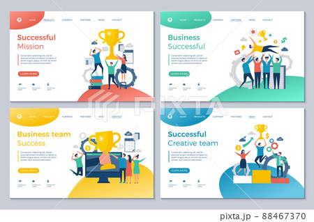 Successful business landing. Web pages design template happy finance investors manager director winning rewards good deal 88467370