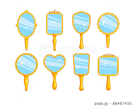 Princess hand mirror.Set of shiny gold mirrors for girl.Cartoon style Princess hand mirror.Set of shiny gold mirrors for girl.Cartoon style 88467430