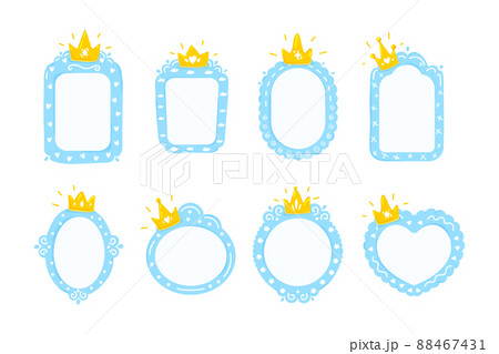 Blue baby prince frames.Set of blue frames with gold crown.Cartoon style 88467431
