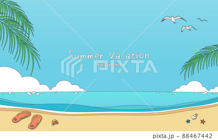 手描き風に描かれた夏の海と空のイラスト　バナー背景　ヘッダー背景 88467442