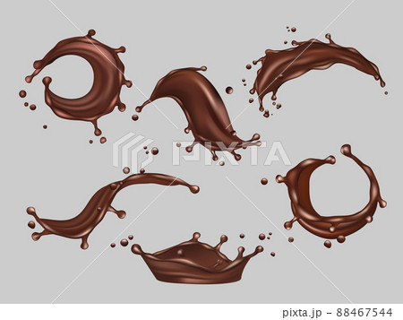 Chocolate splashes. Liquid cacao food hot drink realistic template 88467544