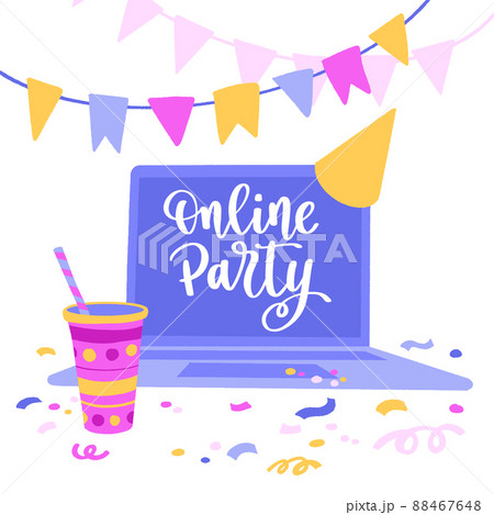 Online birthday party. Online celebration event concept. 88467648