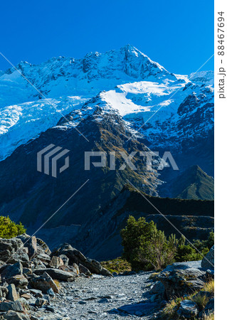 ニュージーランド アオラキ・マウント・クック国立公園のフッカー・バレー・トラックから見えるセフトン山 ニュージーランド アオラキ・マウント・クック国立公園のフッカー・バレー・トラックから見えるセフトン山 88467694