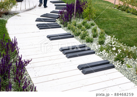 Walking path like piano keys. wooden steps in form of piano keys 88468259