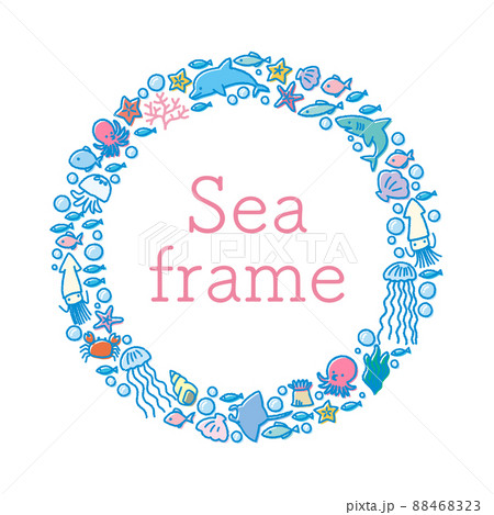 かわいくておしゃれな海の円形装飾フレーム かわいくておしゃれな海の円形装飾フレーム 88468323