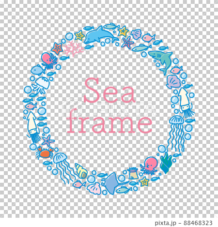 かわいくておしゃれな海の円形装飾フレーム かわいくておしゃれな海の円形装飾フレーム 88468323