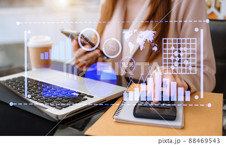 Intelligence and business analytics with dashboard concept.Website designer working in come digital tablet computer laptop.and smart phone. 88469543