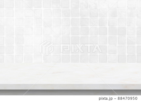 Empty white marble table top with blur tile wall bathroom background Empty white marble table top with blur tile wall bathroom background 88470950
