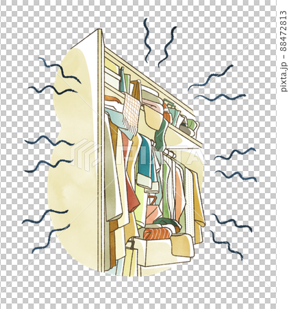 A closet full of clothing and things that create a vibrant atmosphere 88472813