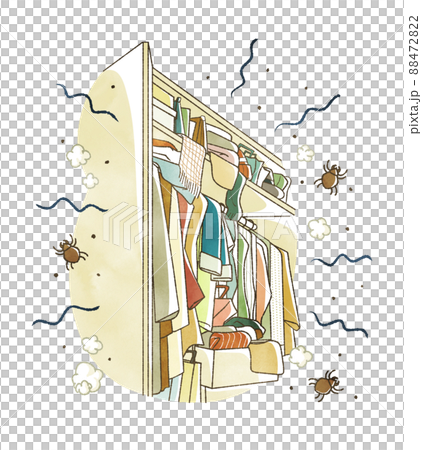 ダニが繁殖している衣類や物であふれ返ったクローゼット ダニが繁殖している衣類や物であふれ返ったクローゼット 88472822