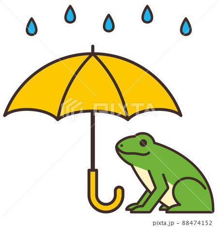 黄色い傘 カエル 雨 梅雨 セット シンプルのイラスト素材