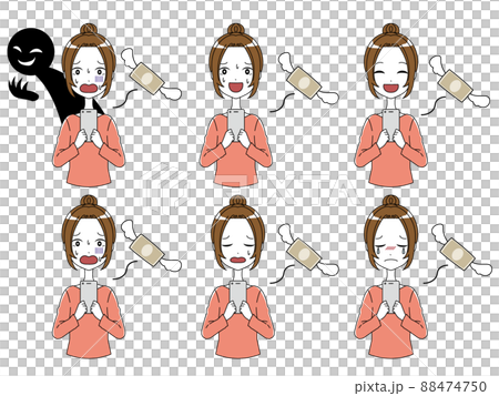 插圖集的圖像,如消費和揮霍,一個女人用智能手機的錢飛來飛去 插圖集的圖像,如消費和揮霍,一個女人用智能手機的錢飛來飛去 88474750