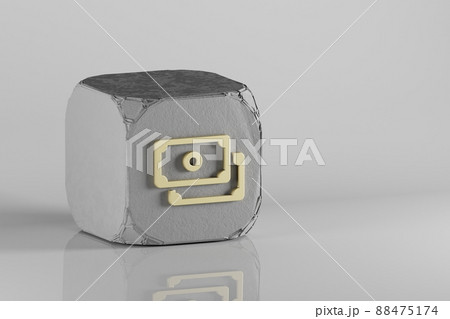 Money Bills icon. Beautiful Golden symbol icons on a beton cube and white ceramic background. 3d rendering illustration. Background pattern for design. Money Bills icon. Beautiful Golden symbol icons on a beton cube and white ceramic background. 3d rendering illustration. Background pattern for design. 88475174