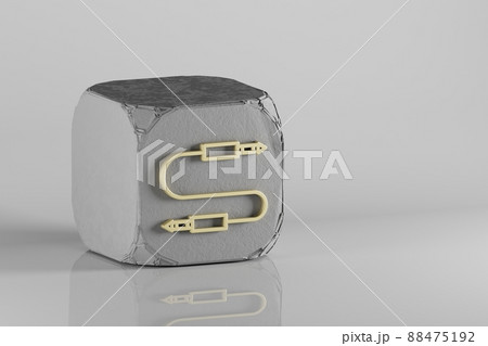 Double Plug icon. Beautiful Golden music symbol icons on a beton cube and white ceramic background. 3d rendering illustration. Background pattern for design. 88475192