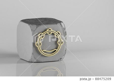 Big Tambourine icon. Beautiful Golden music symbol icons on a beton cube and white ceramic background. 3d rendering illustration. Background pattern for design. Big Tambourine icon. Beautiful Golden music symbol icons on a beton cube and white ceramic background. 3d rendering illustration. Background pattern for design. 88475209