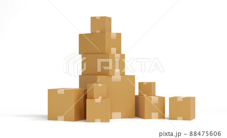 Stack of cardboard box carton or parcel with empty space. 3d render. Stack of cardboard box carton or parcel with empty space. 3d render. 88475606