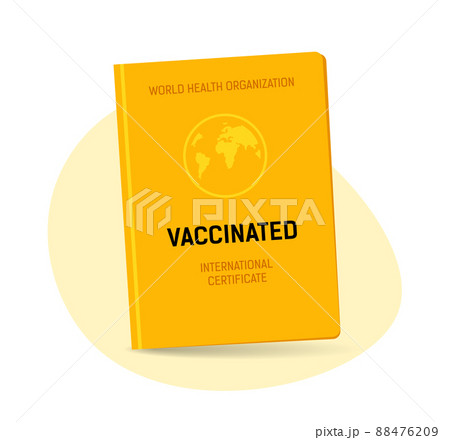 Vaccinated, international certificate. Yellow Vaccine passport icon. Vaccinated, international certificate. Yellow Vaccine passport icon. 88476209