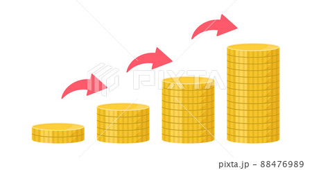 お金が増えるイラスト. 資金の積立. 資産運用, 投資, マネー管理. 上昇する矢印. 88476989