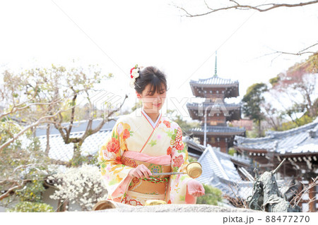 手水舎にて、可愛い成人女性の振袖ロケーション撮影・神社仏閣 手水舎にて、可愛い成人女性の振袖ロケーション撮影・神社仏閣 88477270