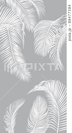 White color of tropical leaves pattern style on gray color background, flat line vector and illustration. 88477384