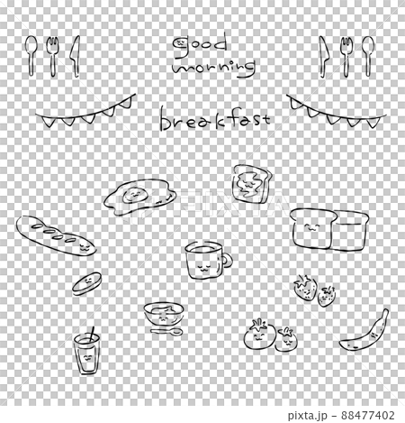 朝食の手描きイラスト素材セット（洋食） 88477402