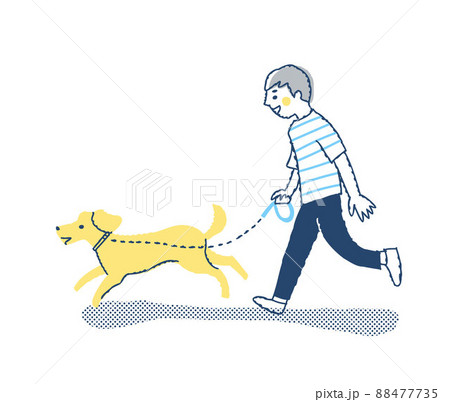 犬と散歩をしている若い男性 犬と散歩をしている若い男性 88477735