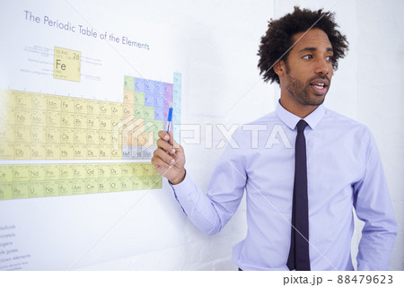 This science teacher knows what hes talking about. Shot of a male science teacher explaining the periodic table. 88479623