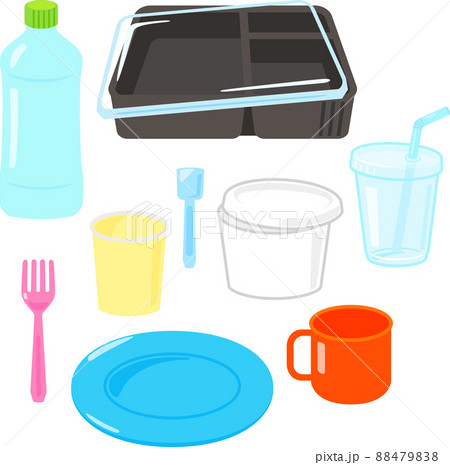 プラスチックや紙の食器のイラストセット プラスチックや紙の食器のイラストセット 88479838