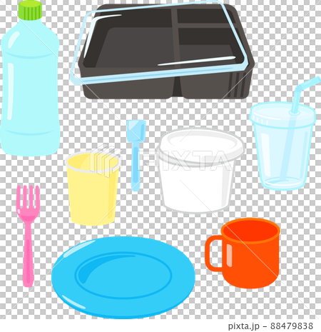 Illustration set of plastic and paper tableware 88479838