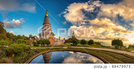 Chiang Mai nature landscape view at Twin Pagoda of Doi Inthanon, Chiang Mai Thailand panorama 88479973