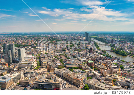 Frankfurt Germany, high angle view city skyline and Main River Frankfurt Germany, high angle view city skyline and Main River 88479978