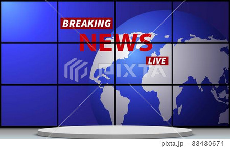 white stand and breaking news on the world in leds background in the news studio room white stand and breaking news on the world in leds background in the news studio room 88480674